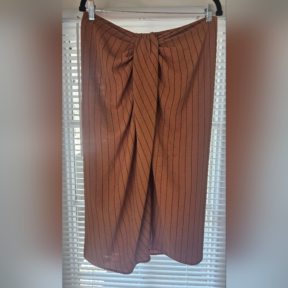 Zara Brown Tan Burnt Orange Stripe Printed Pareo Skirt With Knot Size L - Picture 7 of 9
